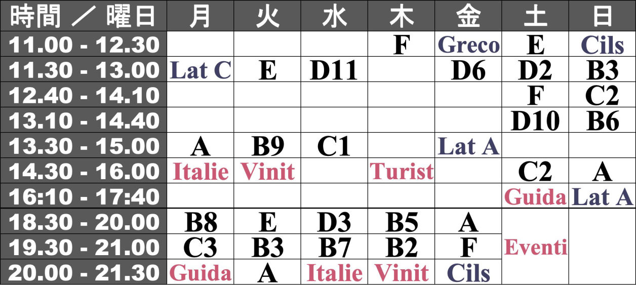 イタリア語学校　2026年冬期講習